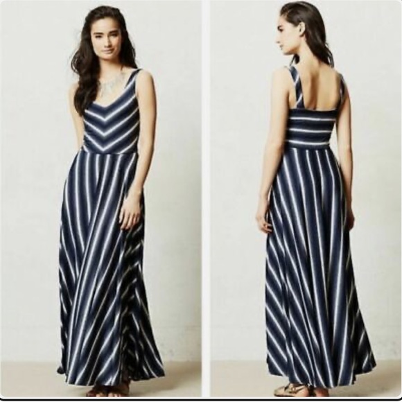Anthropologie New Puella Soft Striped Blue White Caftan Maxi Dress - Picture 1 of 4